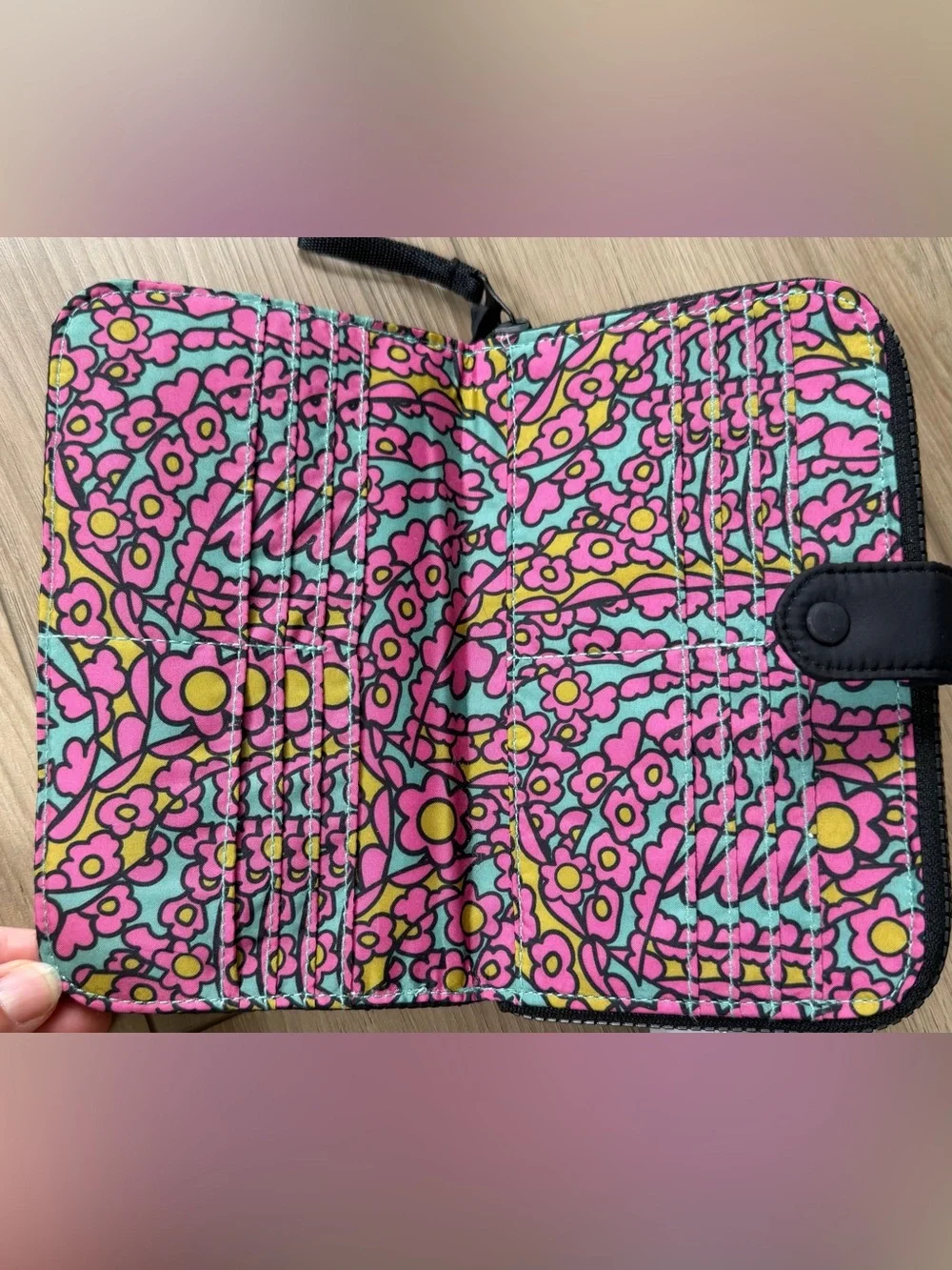 Vera Bradley Large Tab Black Quilted Zip Wallet Moonless Night